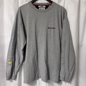Y2K Hilfiger Athletics LS Gray Shirt Reinforced Sleeve Patches 00s Size XL -READ